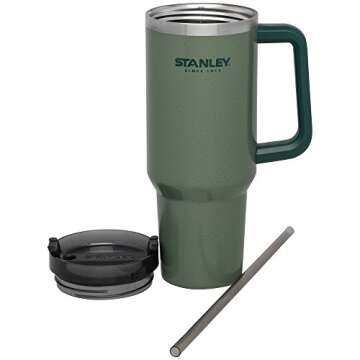 Stanley Adventure Reusable Vacuum Quencher Tumbler with Straw, Leak Proof Lid, Insulated Cup, Maintains Heat for 5.5 Hours, Cold for 9 Hours, and Ice for 40 Hours - 40oz