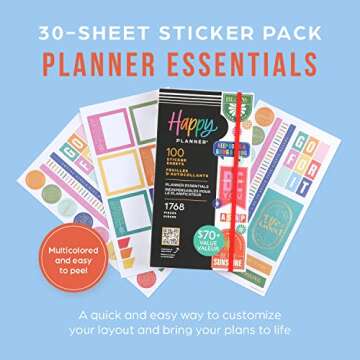 Happy Planner Stickers Set for Calendars, Diaries and Planners, Multicolor Scrapbook Accessories, Planner Essentials Theme, Large Size, 100 Sheets, Total 4,666 Stickers