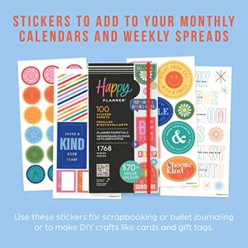 Happy Planner Stickers Set for Calendars, Diaries and Planners, Multicolor Scrapbook Accessories, Planner Essentials Theme, Large Size, 100 Sheets, Total 4,666 Stickers