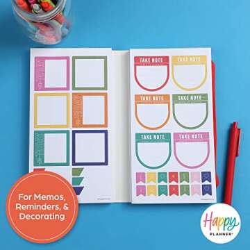 Happy Planner Stickers Set for Calendars, Diaries and Planners, Multicolor Scrapbook Accessories, Planner Essentials Theme, Large Size, 100 Sheets, Total 4,666 Stickers