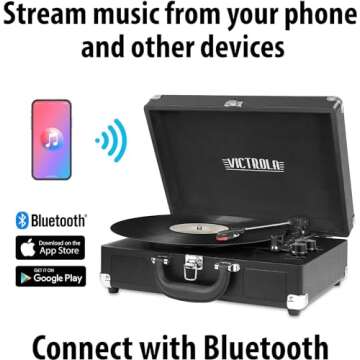 Victrola Vintage 3-Speed Bluetooth Portable Suitcase Record Player with Built-in Speakers | Upgraded Turntable Audio Sound| Includes Extra Stylus | Turquoise, Model Number: VSC-550BT-TQ