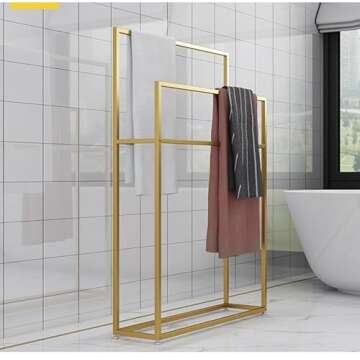 Wing Metal Free Standing Towel Rack, Large Towel Holder Stand for Bathroom, Kitchen, Washroom, Heavy Duty, Sturdy and Rust-Resistant,Gold,65×20×110cm(L×W×H)