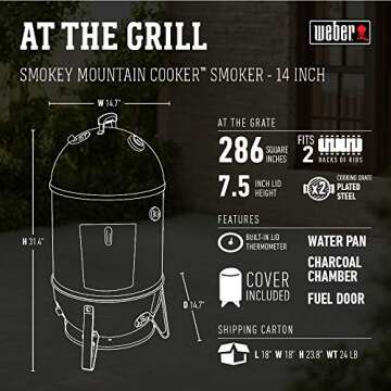 Weber 14.5 -inch Smokey Mountain Cooker, Charcoal Smoker,Black