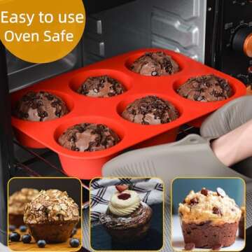 CAKETIME Jumbo Muffin Pan - 6 Cup Silicone Bakeware for Perfect Muffins