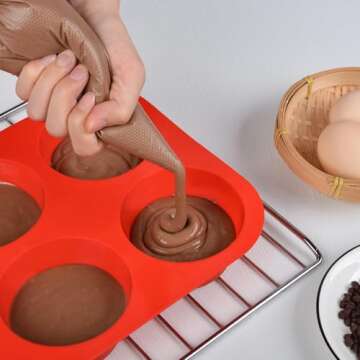 CAKETIME Jumbo Muffin Pan | 6 Cup Silicone Bakeware