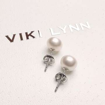 Pearl Earrings for Women 7-9mm Freshwater Cultured Pearl Stud Earrings 925 Sterling Silver - VIKI LYNN