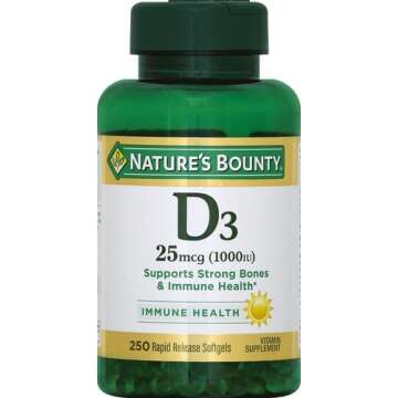 Nature's Bounty Vitamin D3 1000 IU, Immune Support, Helps Maintain Healthy Bones, 250 Rapid Release Softgels