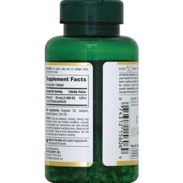 Nature's Bounty Vitamin D3 1000 IU, Immune Support, Helps Maintain Healthy Bones, 250 Rapid Release Softgels