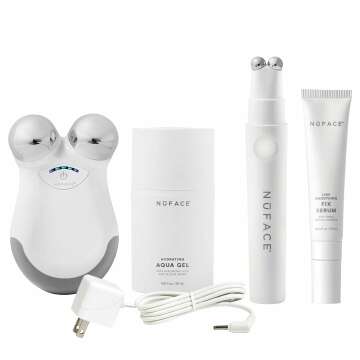 NuFACE Mini and FIX Starter Kit – Microcurrent Facial Toning Device and Line Smoothing Device Bundle with Hydrating Aqua Gel Activator and Facial Serum, 1 Count