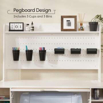 𝐂𝐫𝐚𝐟𝐢𝐭 Organization and Storage Cabinet for Cricut Machines, Craft Cart Table with Charging Station, Crafting Desk with Storage and Pegboard, Tools Accessories Organizer with Vinyl Holder