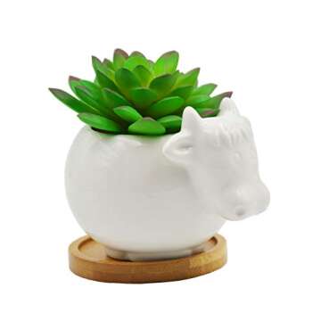 Cuteforyou Succulent Pots,Cute Animal Shaped Cartoon Ceramic Succulent Cactus Flower Pot,Pencil Holders,Desk Accessories, Makeup Brush Storage Stand-Plant Not Included (Cow)