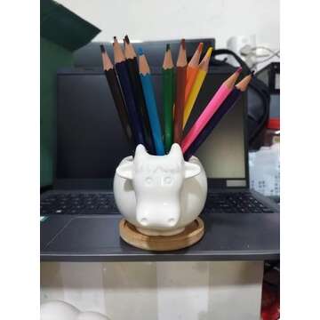 Cuteforyou Succulent Pots,Cute Animal Shaped Cartoon Ceramic Succulent Cactus Flower Pot,Pencil Holders,Desk Accessories, Makeup Brush Storage Stand-Plant Not Included (Cow)