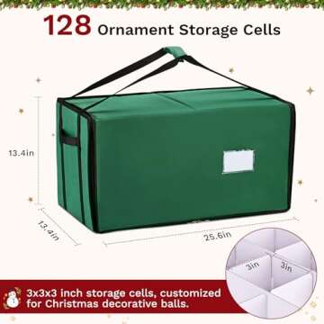 BROSYDA Christmas Ornament Storage Box, Ornament Organizer with 8 Removable Trays and Adjustable Dividers Holds 128 Pcs Decoration Balls, Dual Zipper for Christmas Ornament Storage (Green)