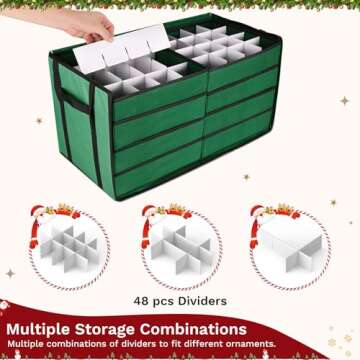 BROSYDA Christmas Ornament Storage Box, Ornament Organizer with 8 Removable Trays and Adjustable Dividers Holds 128 Pcs Decoration Balls, Dual Zipper for Christmas Ornament Storage (Green)