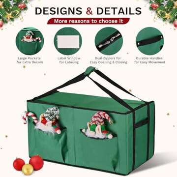 BROSYDA Christmas Ornament Storage Box, Ornament Organizer with 8 Removable Trays and Adjustable Dividers Holds 128 Pcs Decoration Balls, Dual Zipper for Christmas Ornament Storage (Green)