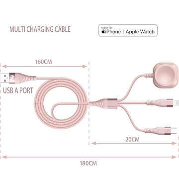 Apple Watch Charger Multi Charging Cable 6FT Nylon Braided USB AM Port to Lightning Type C USB C Cord iWatch Magnetic Wireless Charger 3 in 1 Charging Wire for Apple iPhone Android Phone and iWatch