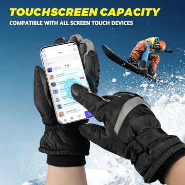 Trifabricy Winter Ski Gloves - Waterproof Windproof Gloves for Men & Women, Touchscreen Snow Gloves for Cold Weather, Thermal Warm Gloves for Skiing Snowbarding Driving, Black