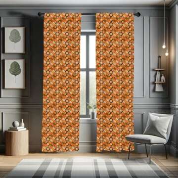 Lunarable Retro Curtains, Colorful Rhythmic Traditional 70's Vintage Flowers Inspired Motifs Illustration, Window Treatments 2 Panel Set for Living Room Bedroom, Pair of - 28" x 63", Orange Brown