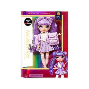 Rainbow High Jr High Violet Willow - 9-inch Purple Fashion Doll with Doll Accessories- Open and Closes Backpack, Great Gift for Kids 6-12 Years Old and Collectors