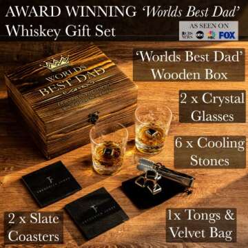 FJ FREDERICK JAMES Gifts for Dad from Daughter - Engraved 'Worlds Best Dad. You'll Always be my Hero' Whiskey Glass Set I Dad Birthday Gift I Dad Gifts from Daughter