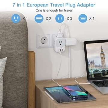 2 Pack European Travel Plug Adapter USB C, TESSAN US to Europe Plug Adapter with 4 Outlets 3 USB Charger (1 USB C Port), Type C Power Adaptor to Italy Spain France Portugal Iceland Germany, white gray