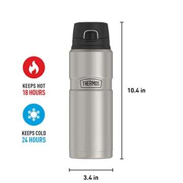 THERMOS Stainless King Vacuum-Insulated Drink Bottle, 24 Ounce, Matte Steel