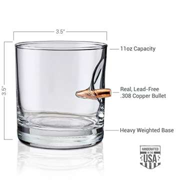 BenShot Rocks Glass with Real .308 Bullet - 11oz | Made in the USA