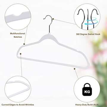 Quality Hangers 50 Pack Non-Velvet Plastic Hangers for Clothes - Heavy Duty Coat Hanger Set - Space-Saving Closet Hangers with Chrome Swivel Hook, Functional Non-Flocked Hangers - Cream White