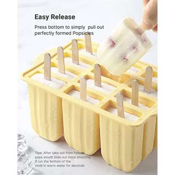 Popsicles Molds, MEETRUE 12 Pieces Silicone Popsicle Molds Easy-Release BPA-free Popsicle Maker Molds Ice Pop Molds Homemade Popsicle Ice Pop Maker with 50PCS Popsicle Sticks+Cleaning Brush