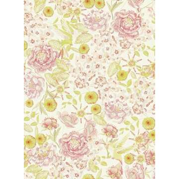 Simon&Siff Floral Wallpaper Peel and Stick Pink Yellow Vintage Wallpaper 118" x 17.3" Flowers Embroid Style Wall Decor Textured Wallpaper for Bedroom Bathroom Kitchen Renter Friendly