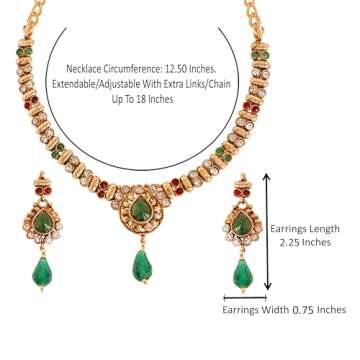 Touchstone Indian Bollywood Traditional Handcrafted Colourful Designer Jewelry Necklace Set in Red Or Green Tone for Women.