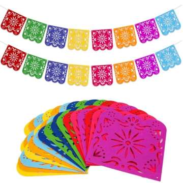 Qpout 2 Pieces Mexican Party Decorations Banners, Felt Colorful Day of the Dead Papel Picado Banner, Fiesta Birthday Baby Shower Party Decorations, Dia De Los Muertos Garland, Cinco de Mayo Flags