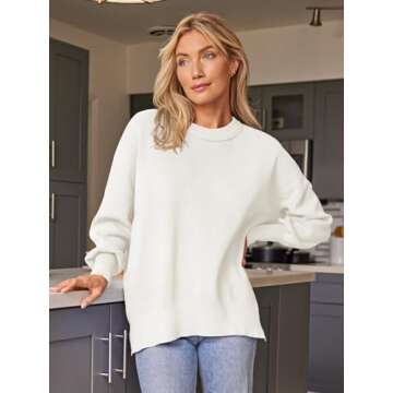 EFAN Women's Oversized Sweaters 2024 Fall Trendy Crewneck Batwing Sleeve Chunky Knit Long Pullover Cute Tunic Tops Dress Winter Clothes Cashmere Fashion Outfits Ladies Clothing White M