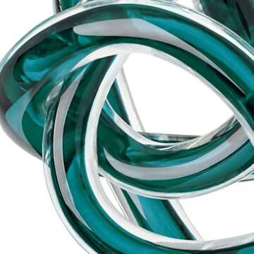 Torre & Tagus Orbit Hand Blown Glass Infinity Knot Sculpture - 3 Inch Glass Art Teal Knot Decor Ball for Home Decor, Small Centerpiece Table Decoration for Home Interior (Clear Teal)