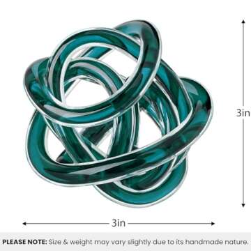 Torre & Tagus Orbit Hand Blown Glass Infinity Knot Sculpture - 3 Inch Glass Art Teal Knot Decor Ball for Home Decor, Small Centerpiece Table Decoration for Home Interior (Clear Teal)