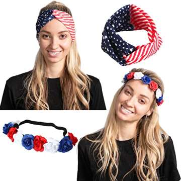 JOYIN Patriotic Accessories: American Flag Headband and Floral Headband for Women, Girls - Ideal for Memorial Day, Independence Celebrations