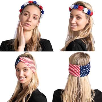 JOYIN Patriotic Accessories: American Flag Headband and Floral Headband for Women, Girls - Ideal for Memorial Day, Independence Celebrations