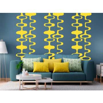 Custom Colors Mid Century Decals, Retro 70s Decor, Circle Chain Decal, Wall Panels, Mid Century Home, Modern Decor, Retro Wall Decal, Blue, (22Wx80L (inches))