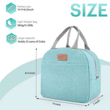 Lunch Bag for Women & Men Adult Insulated Lunch Box, Small Leakproof Cooler Food Lunch Containers Reusable High Capacity Lunch Tote Bags for Work, Travel, Outdoor (Aqua Green)