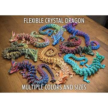 Subpoly Large 24" Articulated Crystal Dragon - Multi Color 3D Printed Plastic Dragon Figure - Rainbow Pearlescent Colors - Interlocked Body Segments and Legs (Large 24", Rose Red Green)