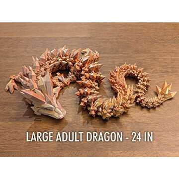 Subpoly Large 24" Articulated Crystal Dragon - Multi Color 3D Printed Plastic Dragon Figure - Rainbow Pearlescent Colors - Interlocked Body Segments and Legs (Large 24", Rose Red Green)