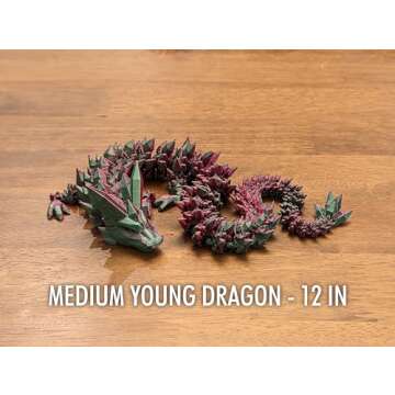 Subpoly Large 24" Articulated Crystal Dragon - Multi Color 3D Printed Plastic Dragon Figure - Rainbow Pearlescent Colors - Interlocked Body Segments and Legs (Large 24", Rose Red Green)