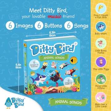 Ditty Bird Animal Songs Book for Toddlers – Interactive Sound Book with Baby Shark & More | Musical Board Book for 1-3 Year Olds | Fun, Realistic Animal Sounds | Sturdy Sensory Book for Baby