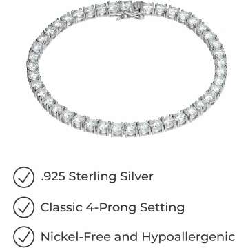 Amazon Essentials Plated Sterling Silver Round Cut Cubic Zirconia Tennis Bracelet (previously Amazon Collection)