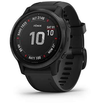 Garmin fenix 6S Pro, Premium Multisport GPS Watch, Smaller-Sized, Features Mapping, Music, Grade-Adjusted Pace Guidance and Pulse Ox Sensors, Black