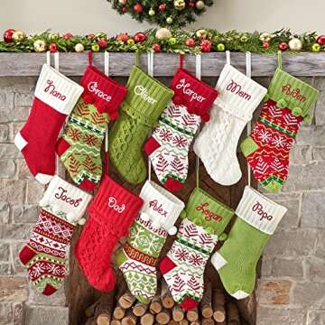 Let's Make Memories Personalized Solid Knit Christmas Stocking – Custom Family Stockings - Keepsake Holiday Décor – Green w/White Cuff Design - Embroidered Customize Name up to 12 Letters- 8.5"x18"