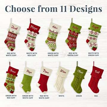 Let's Make Memories Personalized Solid Knit Christmas Stocking – Custom Family Stockings - Keepsake Holiday Décor – Green w/White Cuff Design - Embroidered Customize Name up to 12 Letters- 8.5"x18"