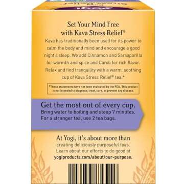 Yogi Tea Kava Stress Relief Tea - 16 Tea Bags per Pack (4 Packs) - Made with Organic, Caffeine-Free Relaxing Tea - Includes Carob Pod, Indian Sarsaparilla Root, Cinnamon Bark, Ginger Root & More