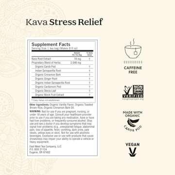 Yogi Tea Kava Stress Relief Tea - 16 Tea Bags per Pack (4 Packs) - Made with Organic, Caffeine-Free Relaxing Tea - Includes Carob Pod, Indian Sarsaparilla Root, Cinnamon Bark, Ginger Root & More