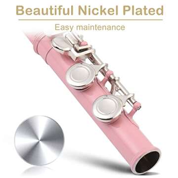 Ktaxon C Closed Hole Flute 16 Keys Flutes Kit for Students, Professionals & Beginner, Orchestra Musical Nickel Flute with Hard Case, Cleaning Rod, Cloth, Gloves (Pink)